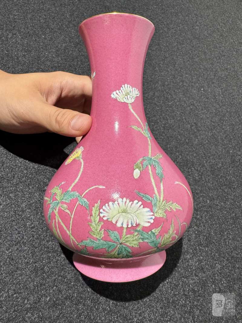 清晚期 胭脂红地粉彩蝶恋花纹瓶 - 图2